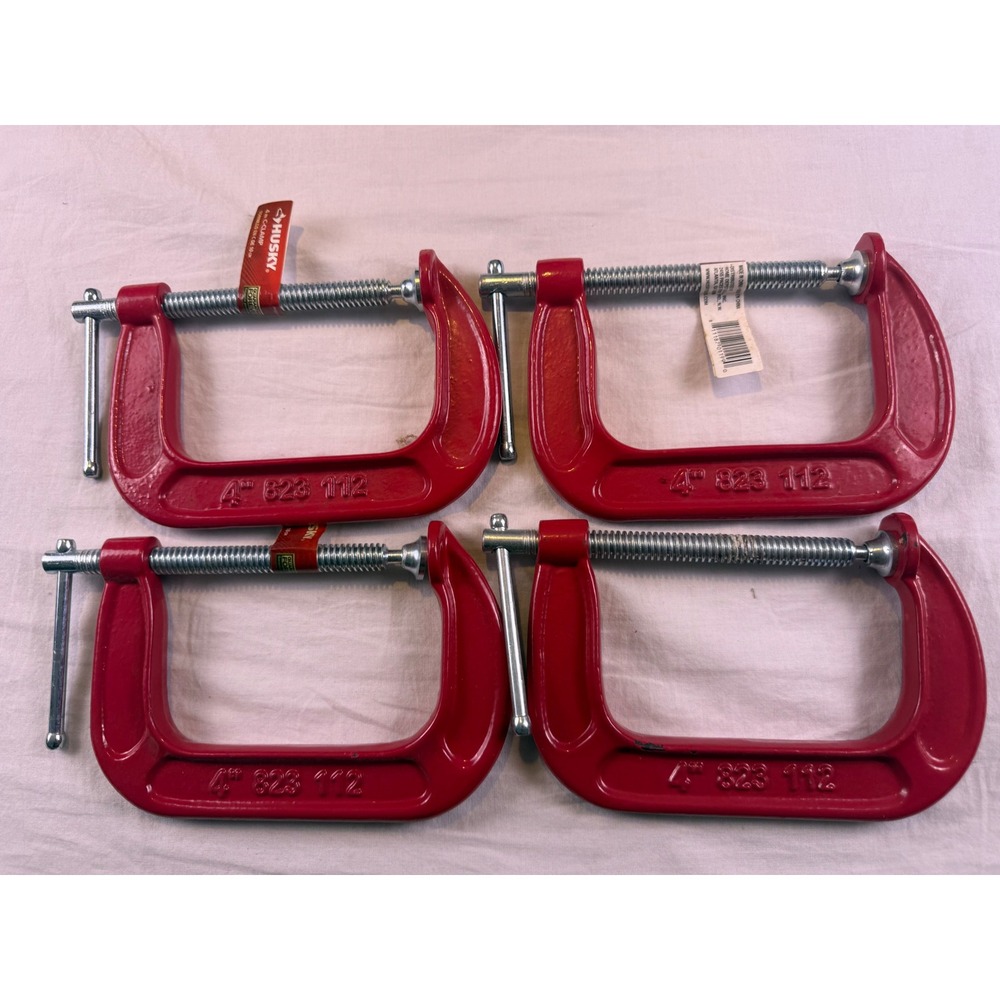 Husky C-Clamp Set 4" Red NEW 4-Piece Heavy Duty Ductile Iron - Picture 2 of 2